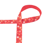 rood | Satijnen band Snowflakes 25 mm, rood