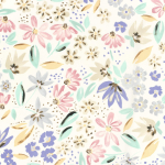 blanc | Tissu satin de coton stretch Fleurs Flowers, blanc