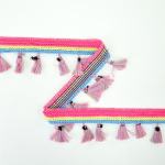 fuchsia | Flosjesband 3 cm, fuchsia, geel, blauw