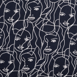 bleu marine | Tissu viscose popeline Visage abstrait Silhouette, bleu marine