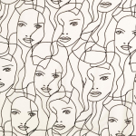 blanc | Tissu viscose popeline visage abstrait Silhouette, blanc