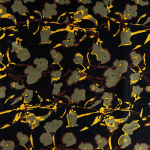 olive green | Viscose satin abstract flowers, olive green