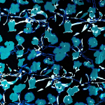 teal | Viscose satin abstract flowers, teal