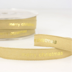beige | Ruban tissu tissé, 1,2cm, Joyeux Noël Merry Christmas, beige