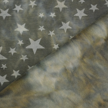 vert olive | Tissu sweat polaire alpine Batik Tie dye Stars, vert olive