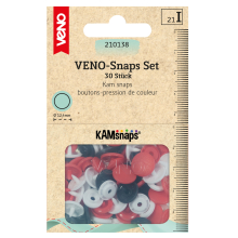 marineblau-rot-weiß | 30 Boutons pression Snap Ø12,4mm KAMsnaps Color Mix Veno, bleu marine-rouge-blanc