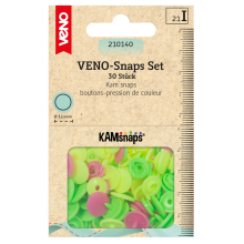 neongelb-neongrün-neonpink | 30 Boutons pression Snap Ø12,4mm KAMsnaps Color Mix Veno, jaune fluo - vert fluo - rose fluo