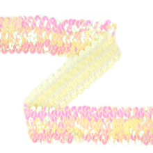 wollweiß | Elastische  Paillettenborte 30 mm wollweiss