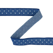 bleu | Ruban tissu tissé jean, 2,5cm, à pois, bande de tissu, bleu