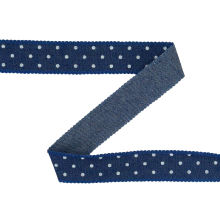 bleu foncé | Ruban tissu tissé jean, 2,5cm, à pois, bande de tissu, bleu foncé