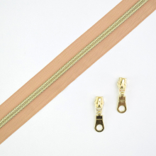 beige foncé | Fermeture Éclair au mètre non séparable 1 mètre. beige foncé/or