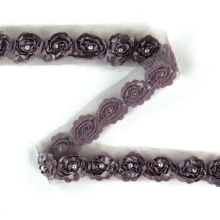 mauve lilas | Ruban Dentelle Roses et perles, 25 mm, dusty mauve