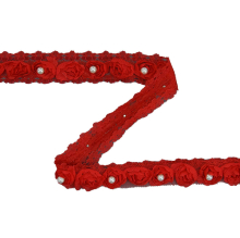 rouge | Ruban Dentelle Roses et perles, 25 mm, rouge