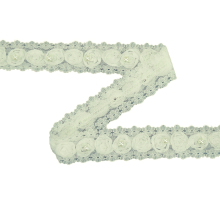 vanille | Ruban Dentelle Roses et perles, vanille 25 mm