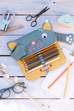 Coudre pochette à crayons chat
