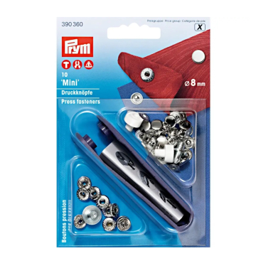 10 mini boutons pression, 8 mm, couleur argent
