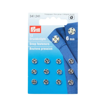 12 boutons pression Prym, 6 mm, couleur argent