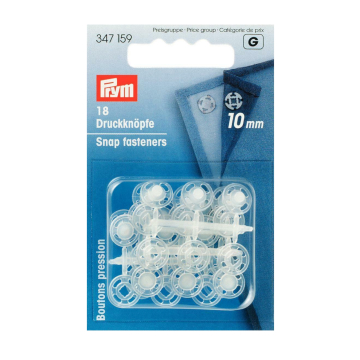 18 boutons pression à coudre Prym, 10 mm, transparent