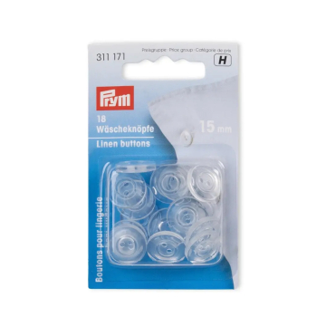 18 boutons linge de lit Polyester Prym, 15 mm, transparent