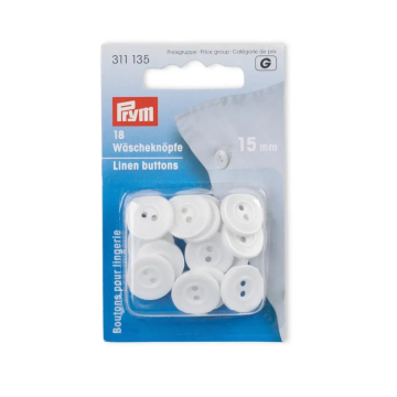 18 boutons linge de lit résine de mélamine Prym, 15 mm, blanc