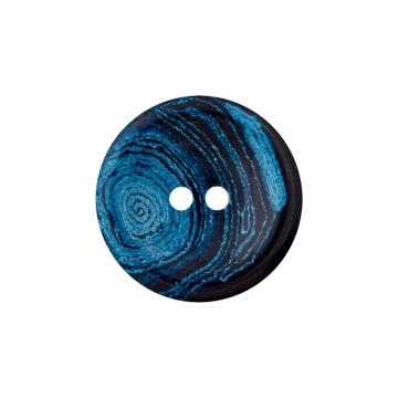 2-Loch Hanf-Polyesterknopf recycelt 20 mm, blau-marmoriert
