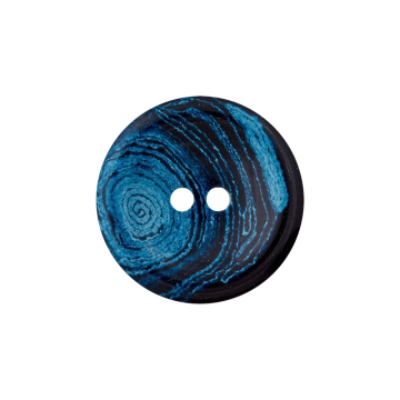 2-Loch Hanf-Polyesterknopf recycelt 25 mm, blau-marmoriert