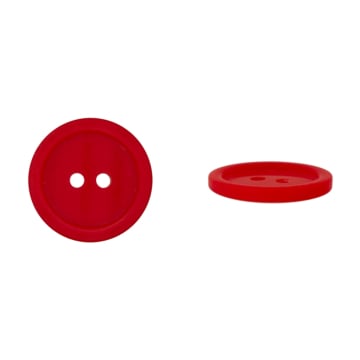 Bouton couture plastique 15mm 2 trous, rouge