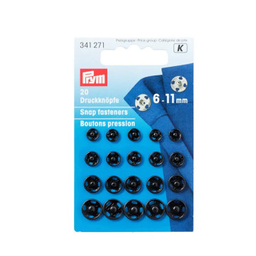 20 boutons pression Prym, 6-11 mm, noir