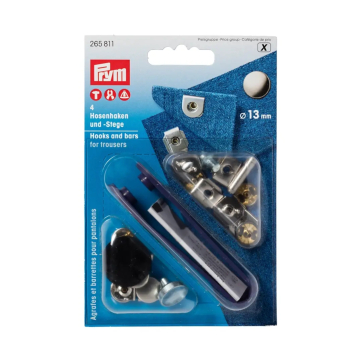 4 agrafes et barrettes pour pantalon Prym, 13 mm, couleur argent