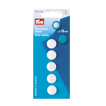 5 boutons à recouvrir Prym, 15 mm, blanc