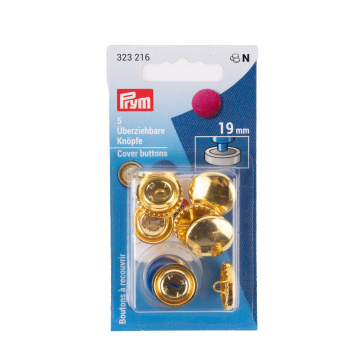 5 boutons à recouvrir Prym, 19 mm, couleur or