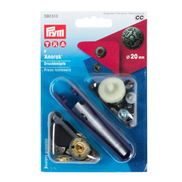 6 boutons pression pour anorak Prym, couleur argent antique