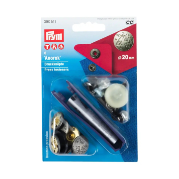 6 boutons pression pour anorak Prym, couleur argent mat