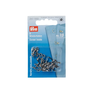 6 agrafes pour corset Prym, no. 13, couleur argent