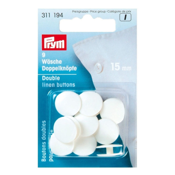 9 boutons double en plastique pour linge de lit Prym, 15 mm, blanc