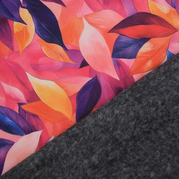 Alpenfleece sweatshirtstof Autumn Leaves, roze