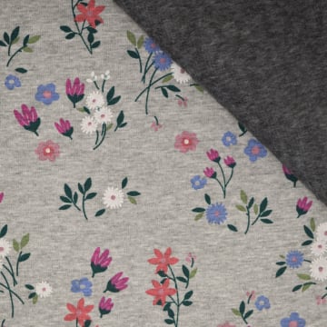 Alpenfleece / Kuschel-Sweatshirt Blumen, hellgrau meliert