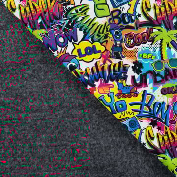 Alpine fleece sweatshirt fabric Graffiti Art, multicolour