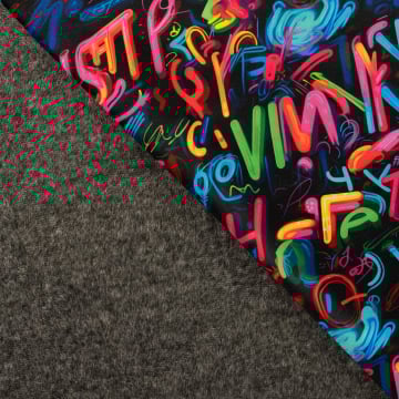 Tissu sweat polaire alpine Graffiti letters, multicolore