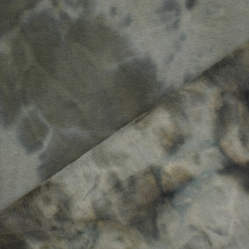 Tissu sweat polaire alpine Batik Tie dye, vert olive