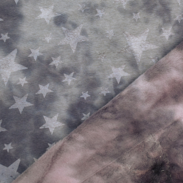 Tissu sweat polaire alpine Batik Tie dye Stars, gris