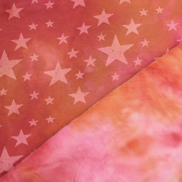 Tissu sweat polaire alpine Batik Tie dye Stars, rouge