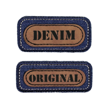 Patch écusson thermocollant en jean DENIM, bleu/marron