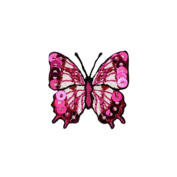 Patch écusson thermocollant Papillon à paillettes, rose fuchsia