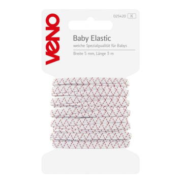 Bande élastique pour bébé Veno, 3 m, 5 mm de large, blanc