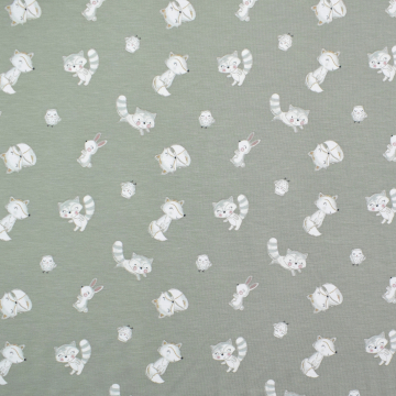 Tissu jersey de bambou Woodland Animals, vert pâle