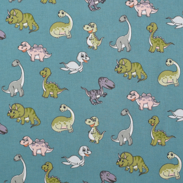 Baumwoll Cretonne Little Dinosaurs, petrol