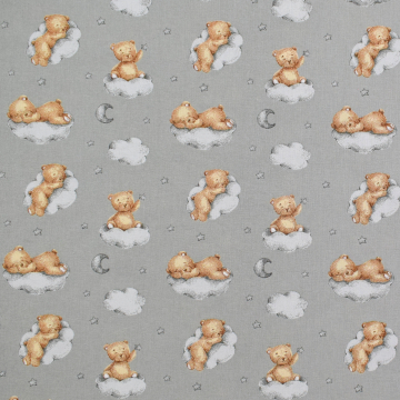 Baumwoll Cretonne Sleeping Teddy, grau