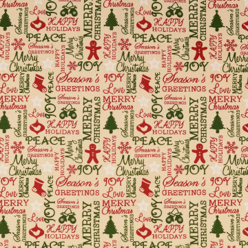 Cretonne katoen xmas greetings, naturel