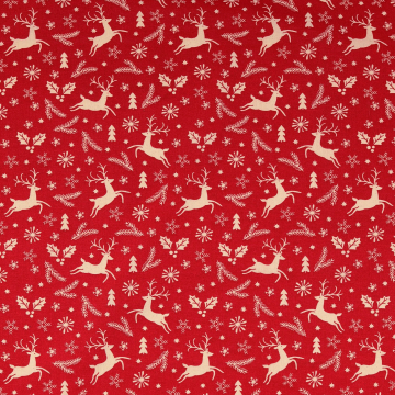 Baumwoll Cretonne Weihnachtshirsche, rot